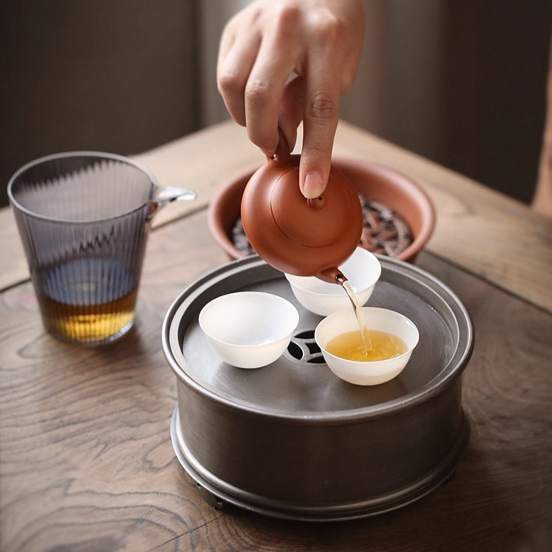 Klassisches Zinn-Teeboot – Handgefertigt, Antikstil, doppellagig, 16,5×8 cm