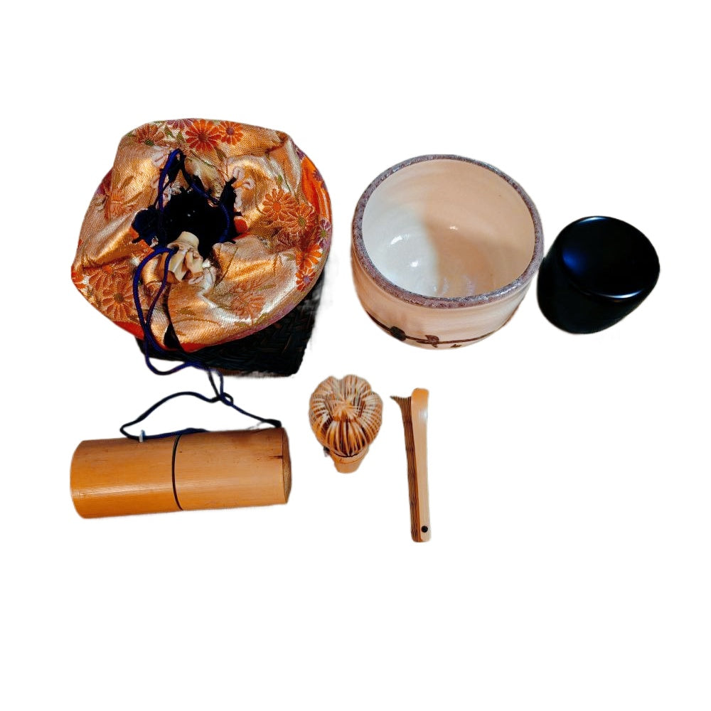 Japanisches Nodate Reise-Matcha Set – Chawan, Natsume, Chasen & Chashaku, 11,5x9 cm