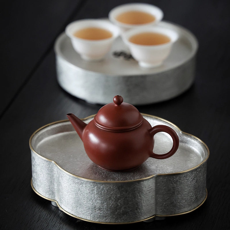 Begonienform Zinn-Teeboot – Handgefertigt, doppellagig, 13,3x16,5x4,8 cm