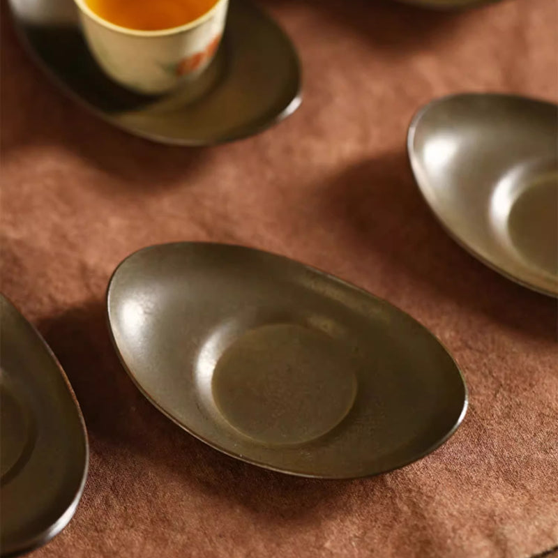 Vintage Kupfer-Untersetzer – Yuanbao-Form, Retro-Teeuntersetzer für Gongfu-Tee