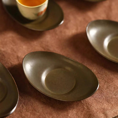 Vintage Kupfer-Untersetzer – Yuanbao-Form, Retro-Teeuntersetzer für Gongfu-Tee