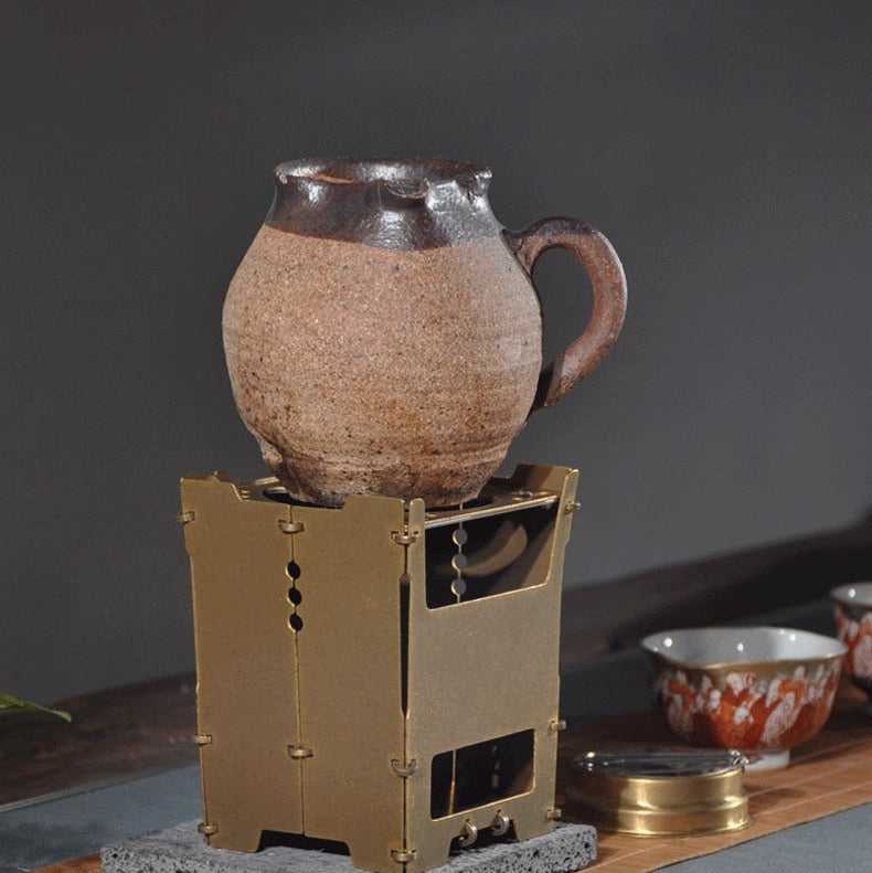 Faltbarer Mini Oven & Outdoor-Kocher aus Messing | Grill für Holz, Holzkohle & Alkohol 8,5 x 9,5 x 11,5 cm