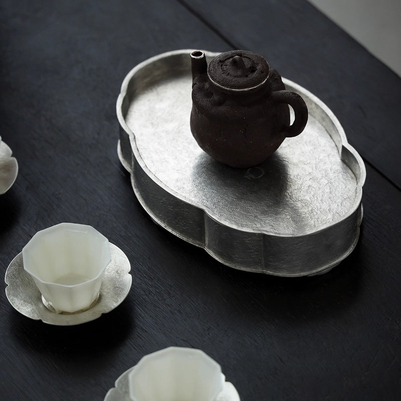 Begonienform Zinn-Teeboot – Handgefertigt, doppellagig, 19x12,5 x4 cm