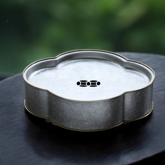 Begonienform Zinn-Teeboot – Handgefertigt, doppellagig, 13,3x16,5x4,8 cm