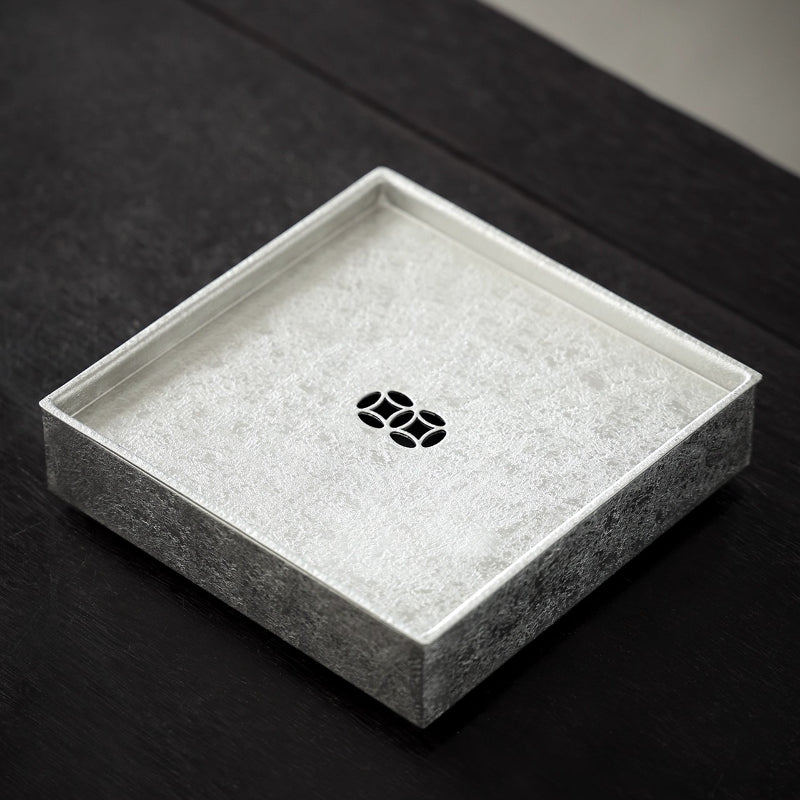 Handgefertigtes Zinn-Teeboot Quadratisch – Doppellagig für Gongfu-Tee 14,5x14,5 cm