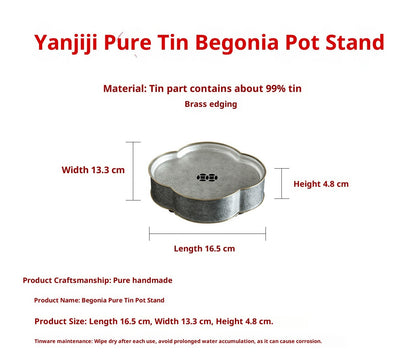 Begonienform Zinn-Teeboot – Handgefertigt, doppellagig, 13,3x16,5x4,8 cm