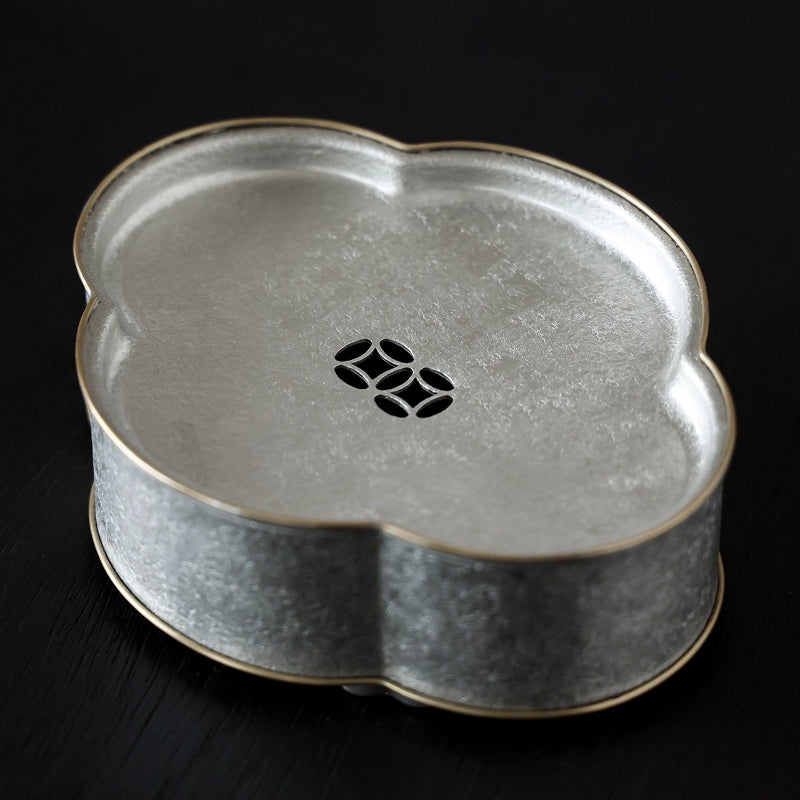 Begonienform Zinn-Teeboot – Handgefertigt, doppellagig, 13,3x16,5x4,8 cm