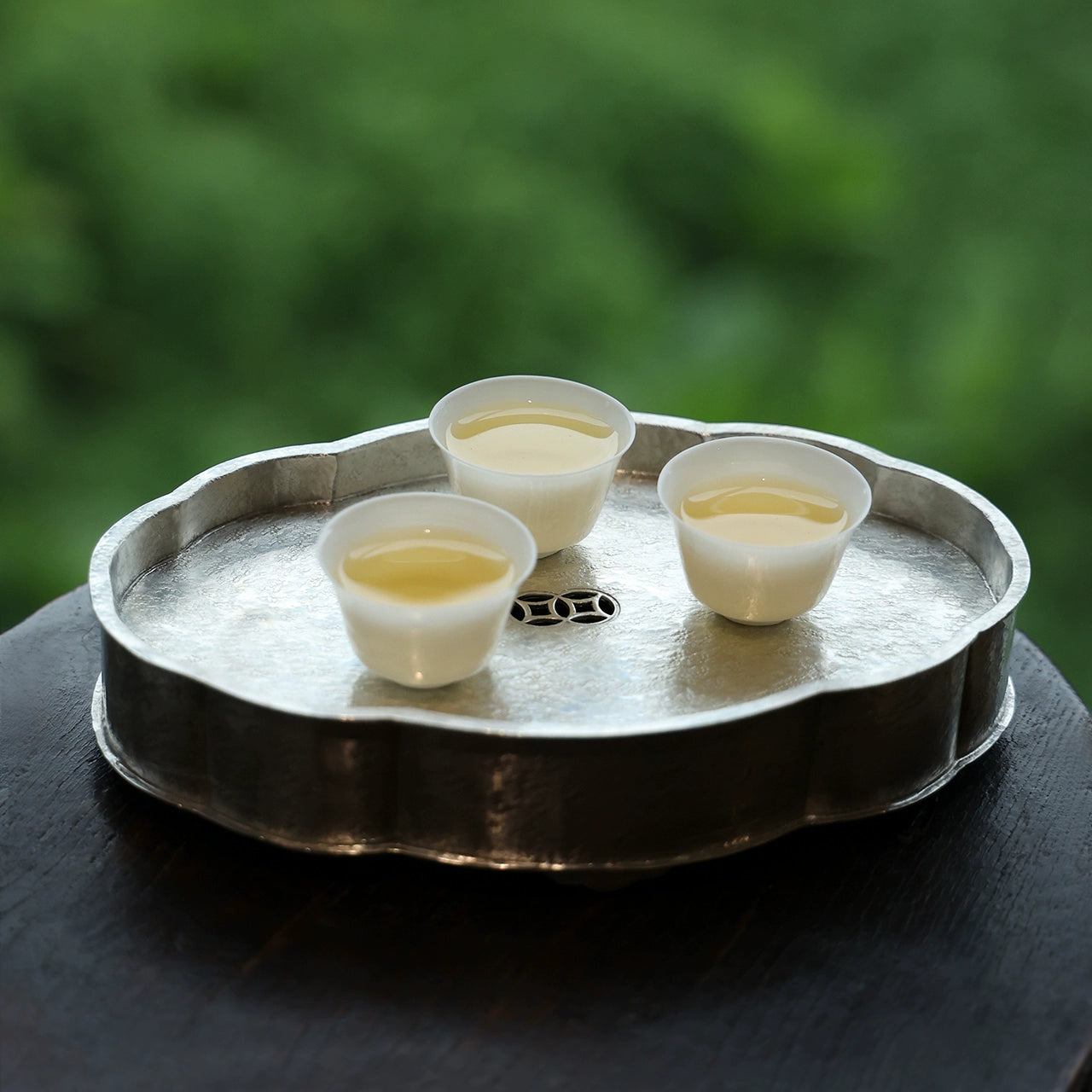 Begonienform Zinn-Teeboot – Handgefertigt, doppellagig, 19x12,5 x4 cm