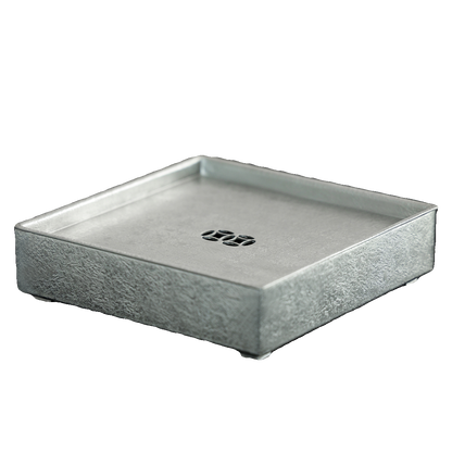 Handgefertigtes Zinn-Teeboot Quadratisch – Doppellagig für Gongfu-Tee 14,5x14,5 cm