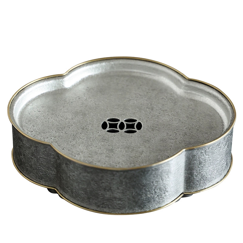 Begonienform Zinn-Teeboot – Handgefertigt, doppellagig, 13,3x16,5x4,8 cm