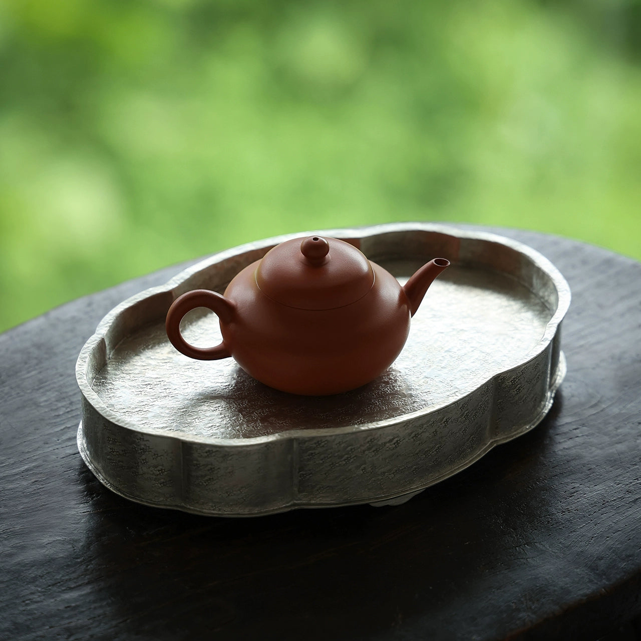 Begonienform Zinn-Teeboot – Handgefertigt, doppellagig, 19x12,5 x4 cm