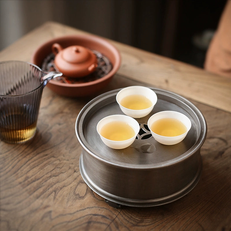 Klassisches Zinn-Teeboot – Handgefertigt, Antikstil, doppellagig, 16,5×8 cm