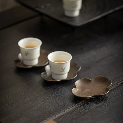 Kupfer-Untertasse Vintage – Handgefertigt, Vierblättrige Form 6,7x8,3 cm