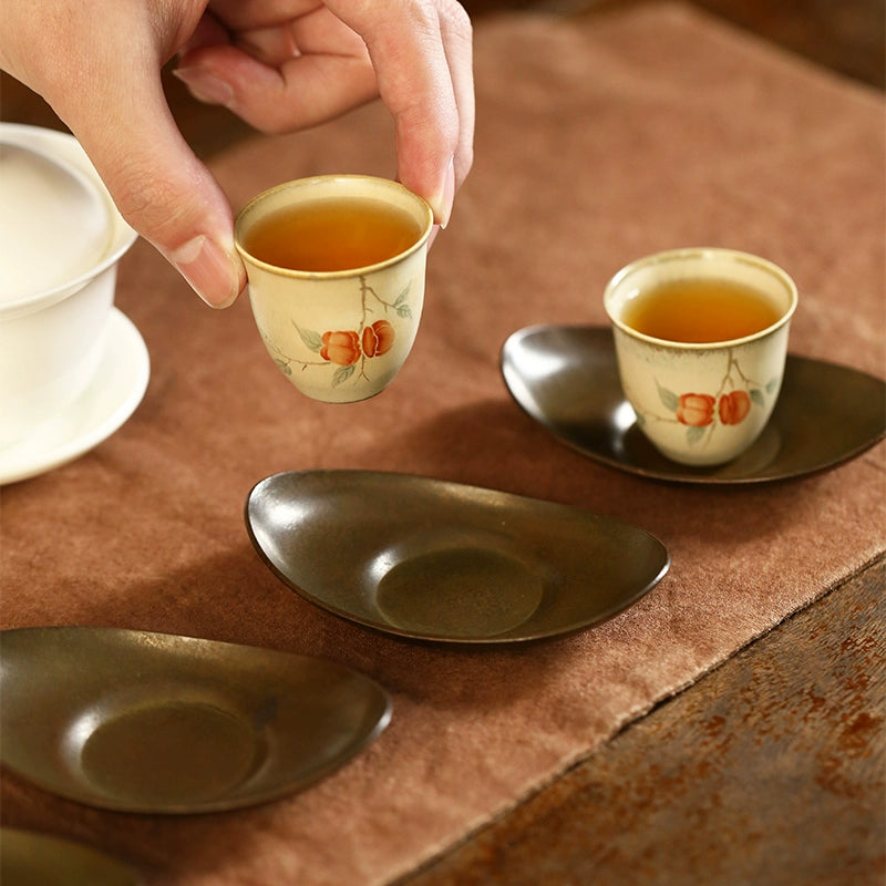 Vintage Kupfer-Untersetzer – Yuanbao-Form, Retro-Teeuntersetzer für Gongfu-Tee