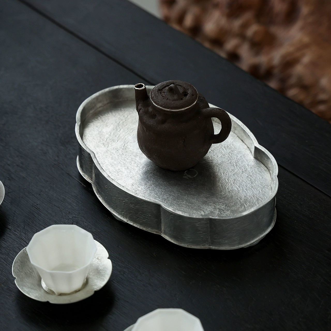 Begonienform Zinn-Teeboot – Handgefertigt, doppellagig, 19x12,5 x4 cm