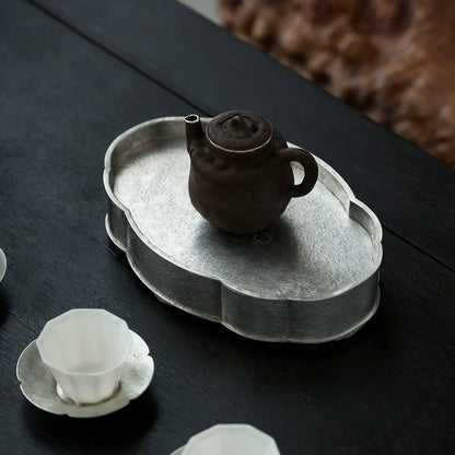 Begonienform Zinn-Teeboot – Handgefertigt, doppellagig, 19x12,5 x4 cm