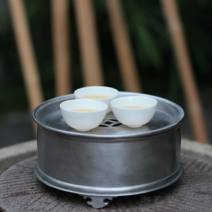 Klassisches Zinn-Teeboot – Handgefertigt, Antikstil, doppellagig, 16,5×8 cm