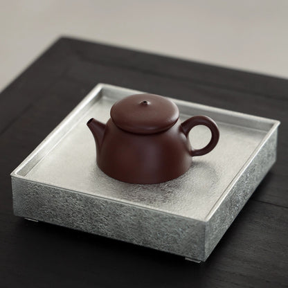 Handgefertigtes Zinn-Teeboot Quadratisch – Doppellagig für Gongfu-Tee 14,5x14,5 cm
