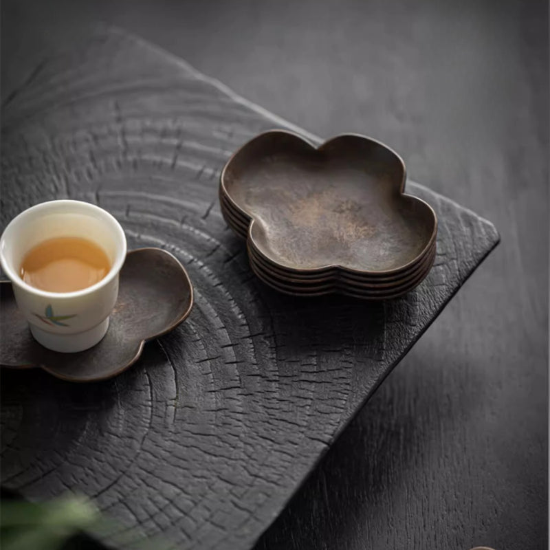 Kupfer-Untertasse Vintage – Handgefertigt, Vierblättrige Form 6,7x8,3 cm