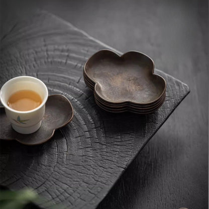 Kupfer-Untertasse Vintage – Handgefertigt, Vierblättrige Form 6,7x8,3 cm