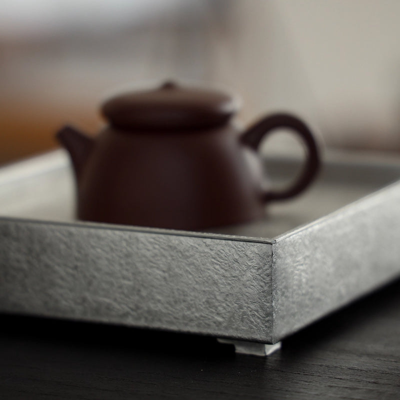 Handgefertigtes Zinn-Teeboot Quadratisch – Doppellagig für Gongfu-Tee 14,5x14,5 cm