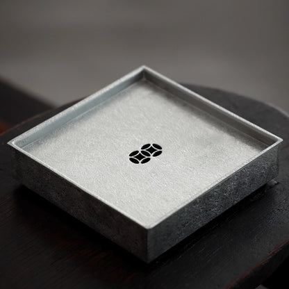 Handgefertigtes Zinn-Teeboot Quadratisch – Doppellagig für Gongfu-Tee 14,5x14,5 cm